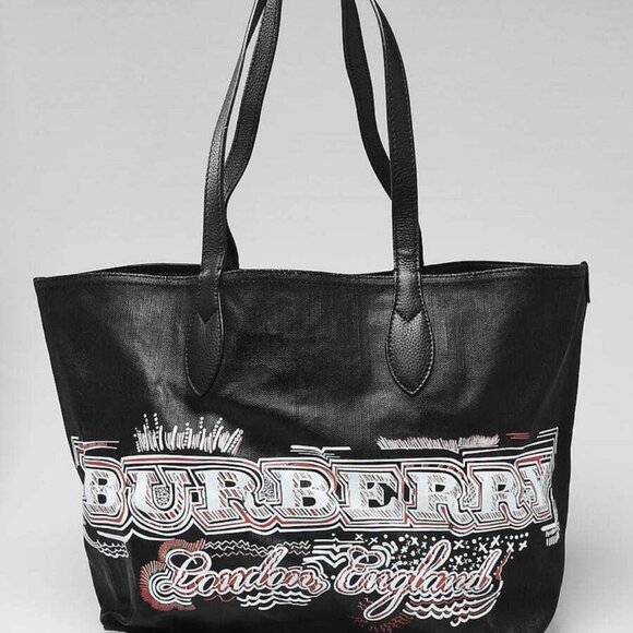 Burberry Brown Classic Check Canvas Doodle Reversible Medium Tote Bag - Picture 1 of 10